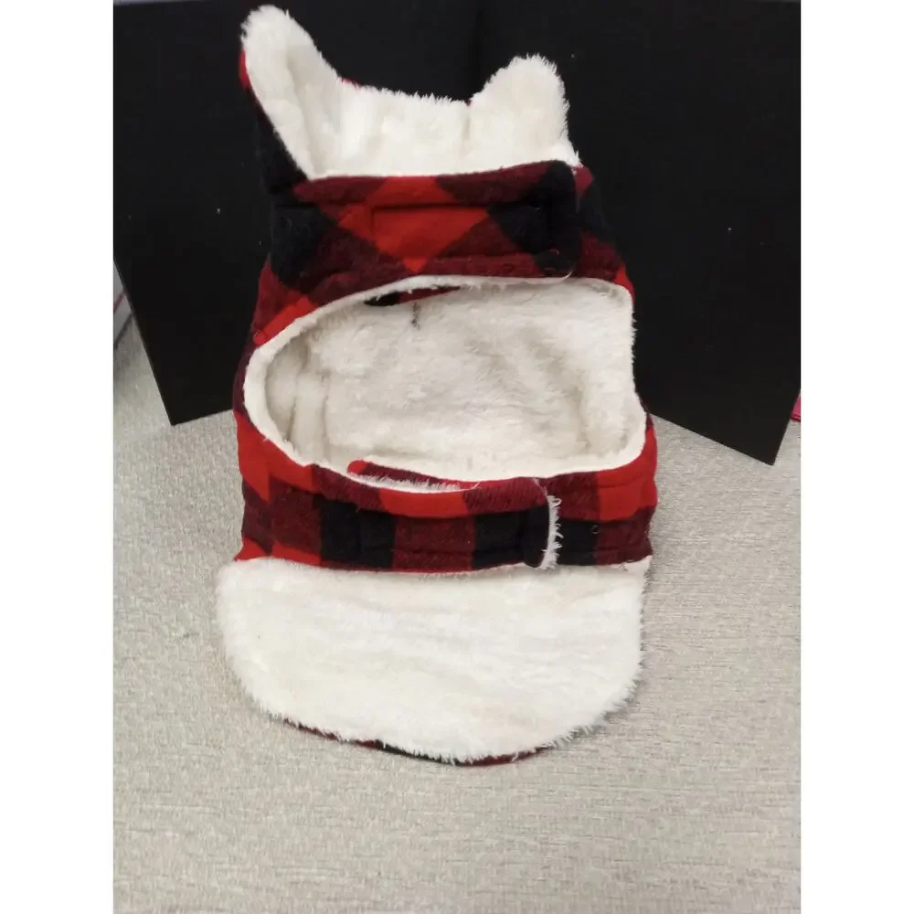 Red Black Buffalo Plaid Dog Jacket Winter Coat Fleece Lined Size S Small 0358